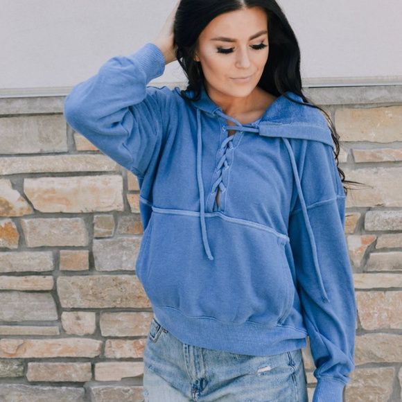 FREE PEOPLE Lace Up Hooded Sweater - Picture 3 of 7
